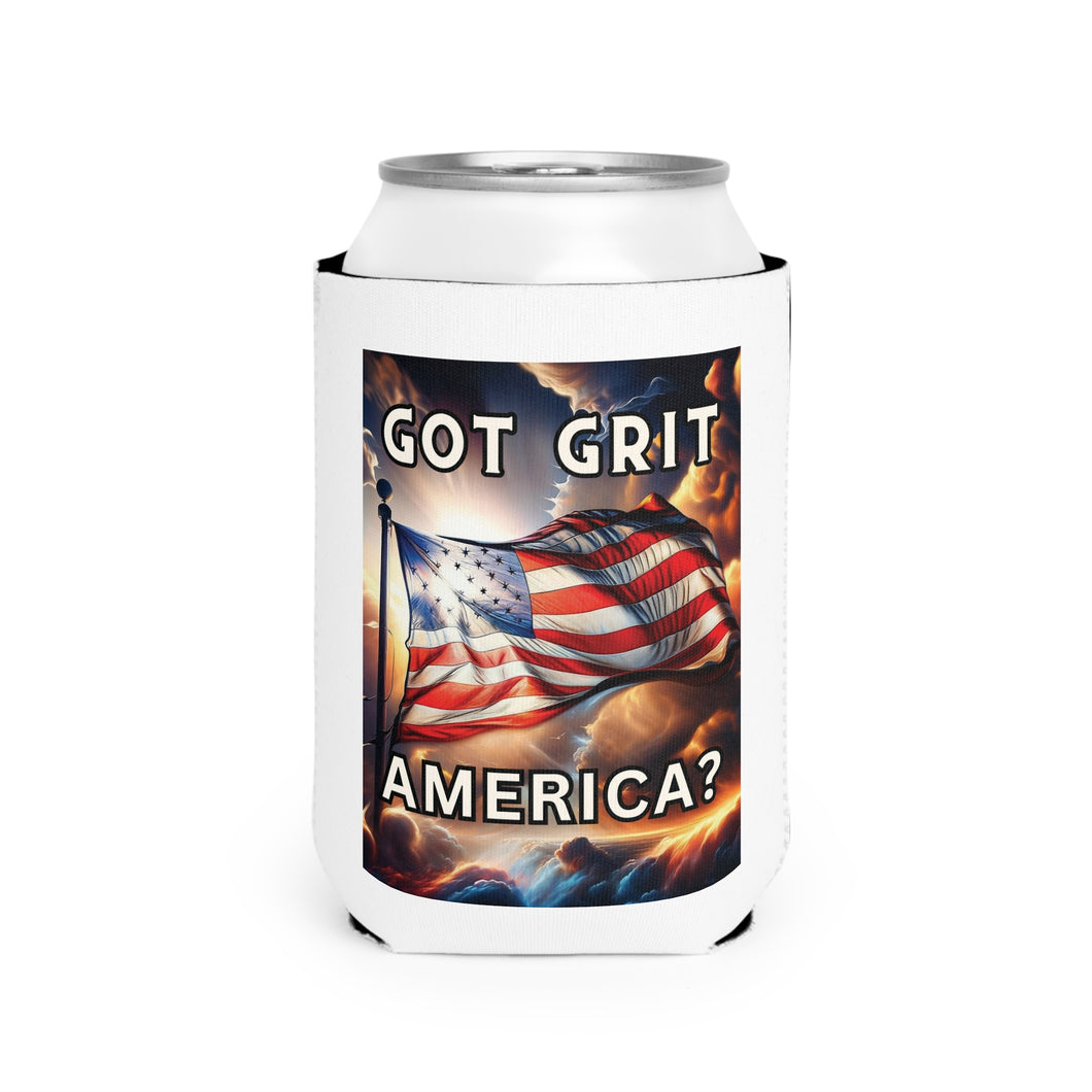 Patriotic Can Cooler Sleeve, Grit America Design - Perfect for BBQs, Picnics, Holidays, Gifts for Veterans, Camping, 4th of July